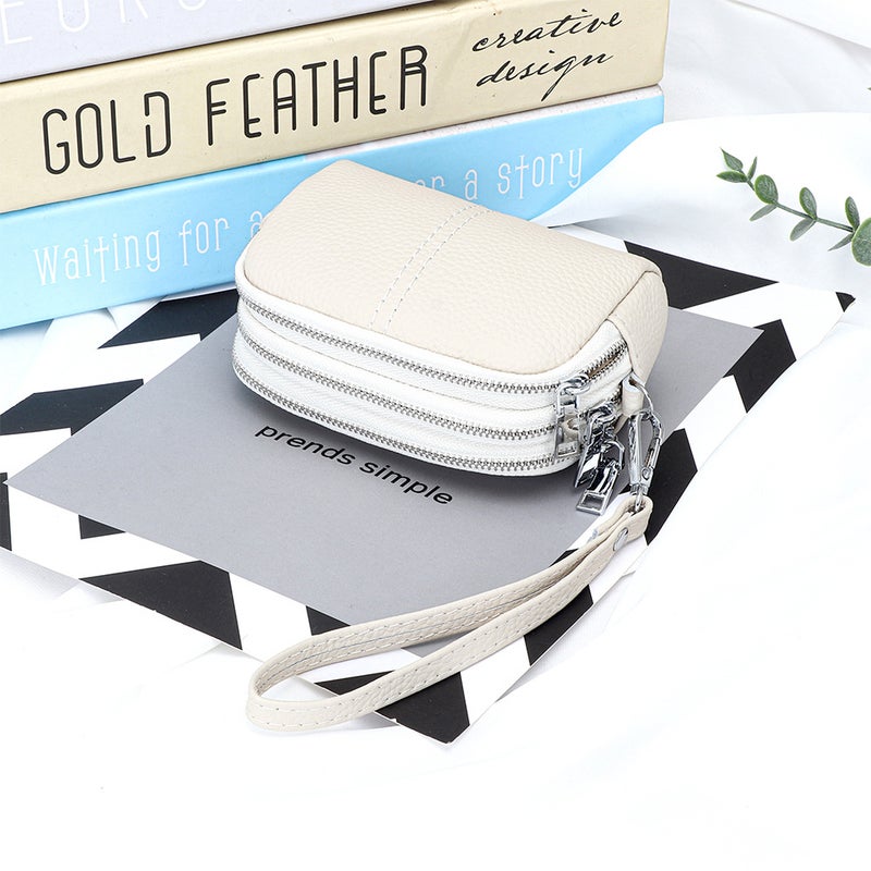 Cowhide Three-Layer Zipper Hand-Held Coin Purse Women'S New Multi-Compartment Hand-Held Coin Purse Leather Mini Hand-Held Small Bag - Image 1